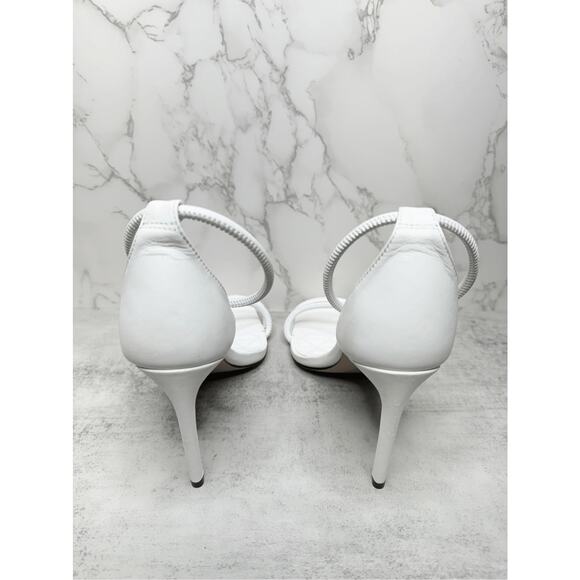 SCHUTZ Sandals Size 5B White Leather Open Square Toe Stiletto Heel Ankle Strap - Picture 8 of 12